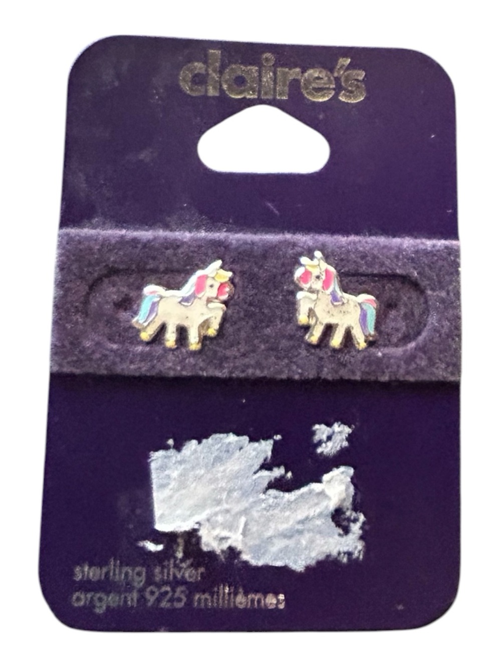 4/$20 Claire's Sterling Silver Pink & Multi Unicorn Stud Earrings